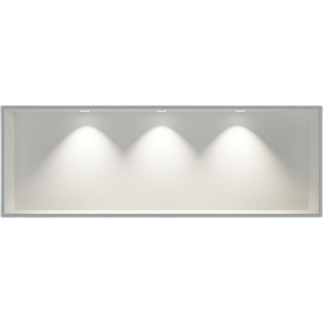 BERNSTEIN - Niche murale douche acier inox + 3 Spots LED, étagère douche encastrable - 30x90x10cm (HxLxP) - Blanc, 3x Spot Cadre Chrome