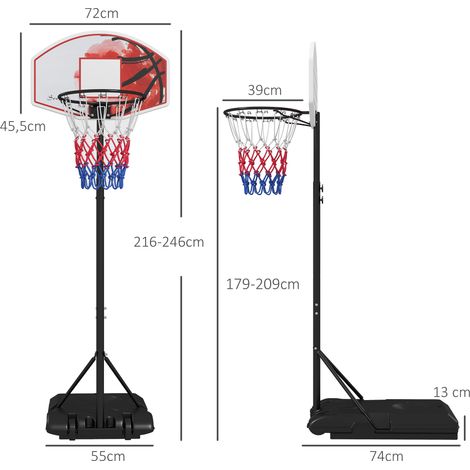 Panneau de basket sur pied, hauteur réglable 179-209 cm, support mobile avec roulettes, système de basket extérieur, acier multicolore (1/5)