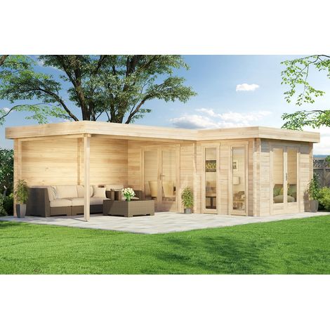 Sauna traditionnel extérieur Quinta ISO Naturel 44 mm – Dimensions 720 x 510 cm – Parois en bois massif – Espace bien-être optimisé – Finntherm (1/4)