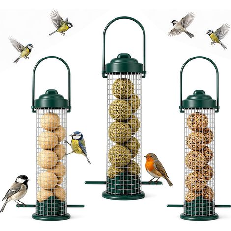 Lot de 3 porte-boules de graisse en métal, résistant aux intempéries, à suspendre, distributeur de nourriture pour oiseaux, pour jardin, balcon et oiseaux sauvages (1/5)