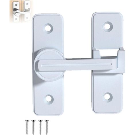 Verrou Serrure de Fermeture Porte Interieure Coulissante, 180° Loquet de Crochet a Porte Bascule, Verrou porte interieure,Blanc (1/4)