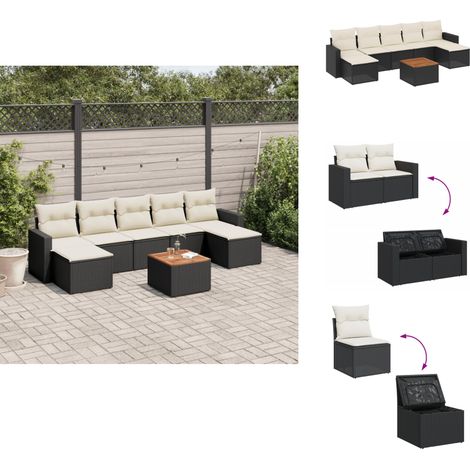 Salon de jardin 8 pcs avec coussins noir résine tressée - Ensemble Salon De Jardin - Mobilier Extérieur - Jardin Design - Chaise Lounge - Set Salon (1/5)