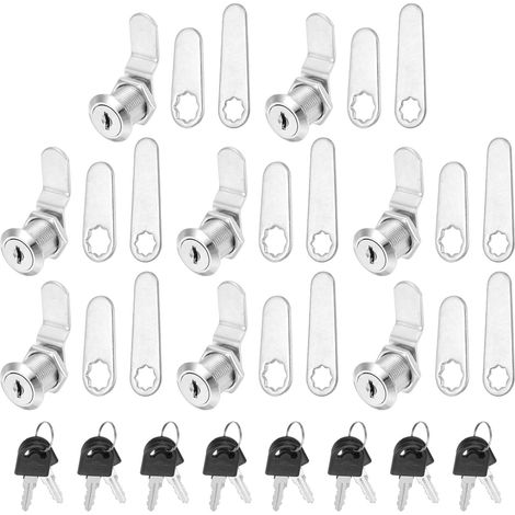 Lot de 8 serrures de meuble à came de 3/4 pouce à clé identique, cylindre de serrure de remplacement pour boîte à outils pour RV, tiroir, boîte aux lettres, couleur argent (1/5)