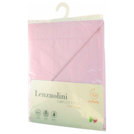 Italbaby Set Linge de Lit Bébé 3 Pièces Uni Rose 100% Coton Fabriqué en Italie