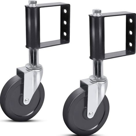 Lot de 2 roulettes de portail à ressort de 100 mm - Roues en caoutchouc de 10,2 cm, rotation à 360°, capacité de charge de 99,8 kg, noires (1/5)