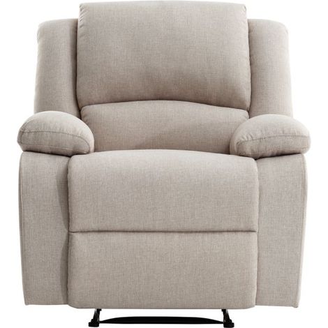 Loungitude – Fauteuil relax manuel LEO en tissu beige – Inclinaison jusqu'à 170° – Repose-pieds relevable – Dimensions 88 x 93 x 96 cm (1/5)
