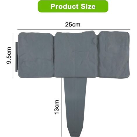 Lot de 10 bordures de jardin, 2,5 mètres, pour pelouse ou clôture, aspect pierre, en plastique gris. (1/4)
