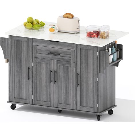 CAIziÎlot cuisine mobile 120×45 cm plan extensible tiroir étagères porte-épices (1/5)