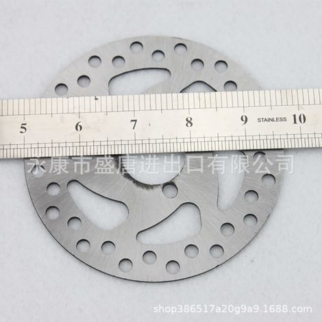 Motorcycle modification parts, disc brake rotors compatible with 47cc and 49cc 2-stroke compact bicycles. (1/4)