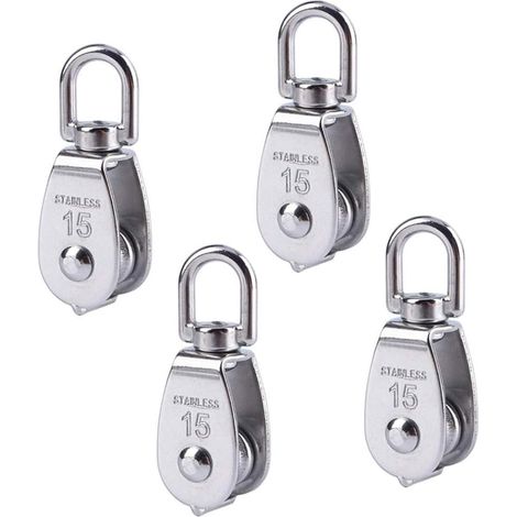 Poleas de deflexión de cuerda, polea de acero inoxidable 304, polea, poleas de cuerda, polea de cuerda para fitness, capacidad de carga de 35 kg, polea, barcos, yates, 4 piezas, M15