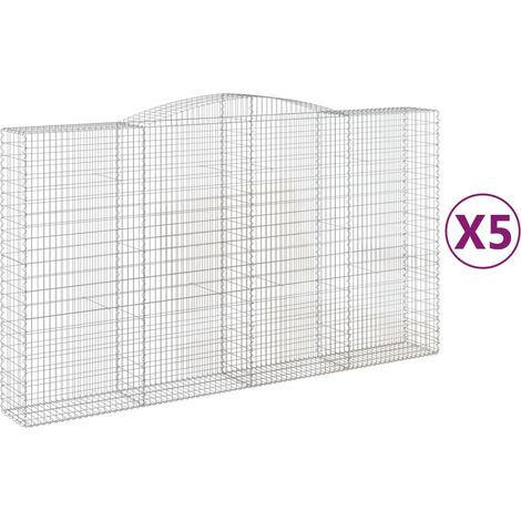 Cestas de gaviones Muro de contención arqueado Valla de jaula 5 piezas 400 x 50 x 220/240 cm Hierro galvanizado Plata 020040950