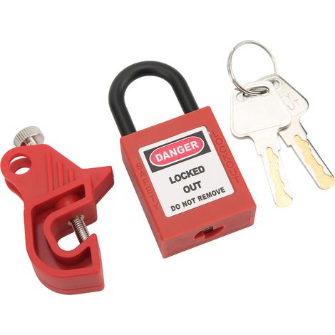 Dispositif de verrouillage de disjoncteur : cadenas en nylon avec anse de 25 mm en laiton pour le verrouillage des disjoncteurs de petite et moyenne taille.