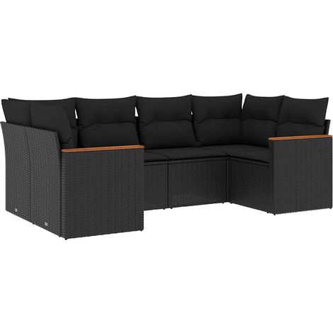 Set de sofás de jardín 6 piezas y cojines ratán sintético negro vidaXL (1/5)