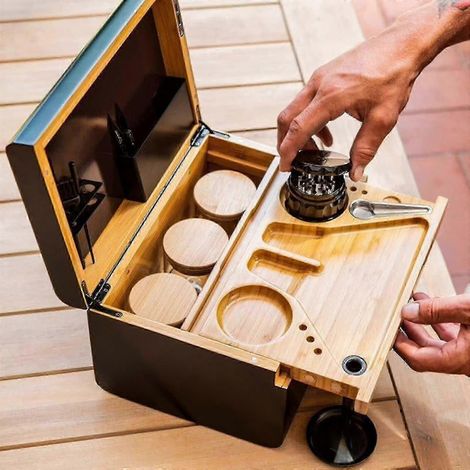 Boîte de rangement en bambou de qualité supérieure avec plateau amovible, séparateur amovible et boîte de rangement en bois avec serrure. (1/5)