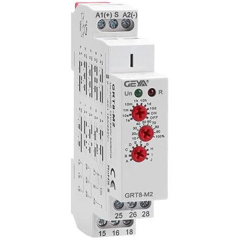 GEYA 16A Multifunktions-Zeitverzögerungsrelais 10 Funktionen AC/DC12V-240V 2SPDTs Steuerung Zeitverzögerungsrelais (GRT8-M2, AC/DC12V-240V) (1/5)