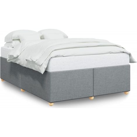 Lit double Lit adulte Cadre de lit sans matelas gris clair 140x190 cm tissu (1/5)