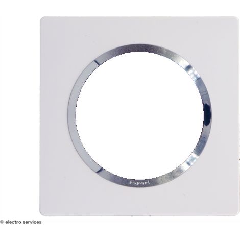 Legrand – Plaque carrée Dooxie 1 poste – Finition blanche avec bague chromée – Compatible interrupteurs Dooxie – Montage rapide avec encoche latérale
