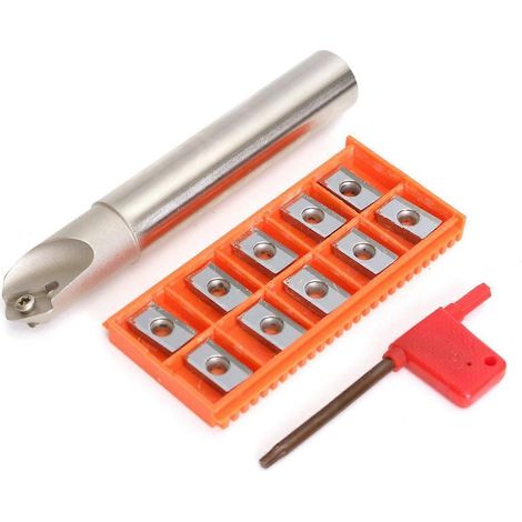 Ensemble porte-fraise indexable CNC avec 10 plaquettes en carbure et clé, kit d'outils de fraisage à queue droite ( ) (1/5)