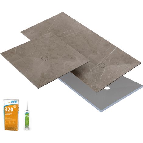 Receveur de douche à carreler 120 x 90 WEDI Fundo primo + revêtement Top marble white + colle