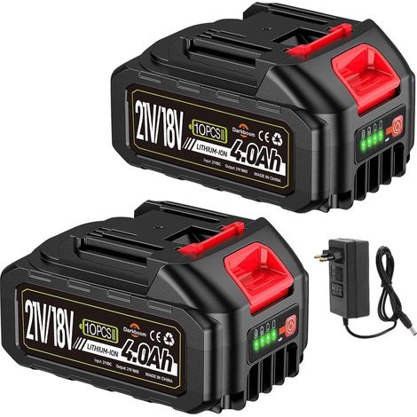 Lot de 2 batteries 21 V 4,0 Ah pour taille-haie, tondeuse à gazon, souffleur, débroussailleuse, aspirateur, nettoyeur haute pression, coupe-bordure, batterie de rechange pour Makita 18 V (1/5)