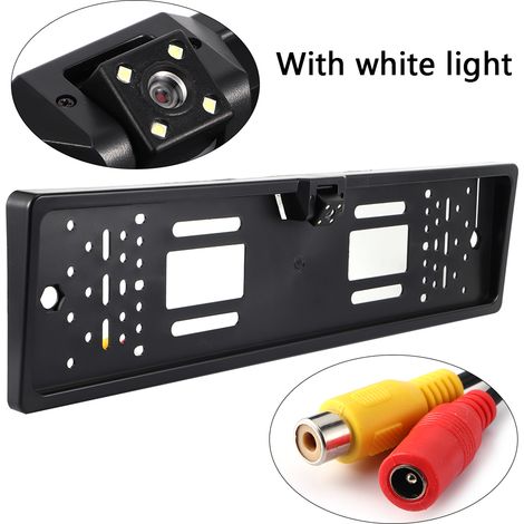 Cadre de Plaque d'Immatriculation Européenne avec Caméra de Recul LED Vision Nocturne, Lumière Blanche et Étanchéité IP65 Noir (1/5)