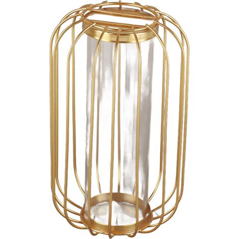 Vase en fer forgé forme lanterne nordique, doré champagne, verre et métal, décoration de table fleurie (1/4)