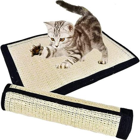 Griffoir pour chat en sisal durable, tapis à griffer roulable 40,5x30 cm, protection table, chaise, sol, canapé, jouet interactif pour chaton (1/5)