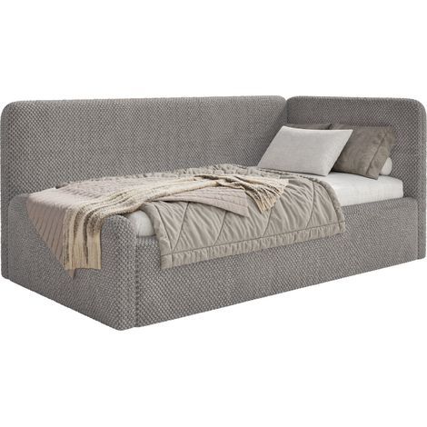 Selsey Fanko – Jugendbett 90x200 cm mit Rausfallschutz, Matratze, Kopfteil rechts, Plüsch, Taupe