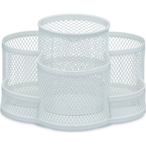 Organizer da scrivania girevole 7 scomparti design elegante 15 x 15 x 10 cm in metallo bianco 130012719
