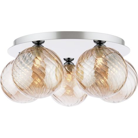 Dar Foley Plafonnier Foley à 5 lumières, chrome poli et verre ambré torsadé (1/4)