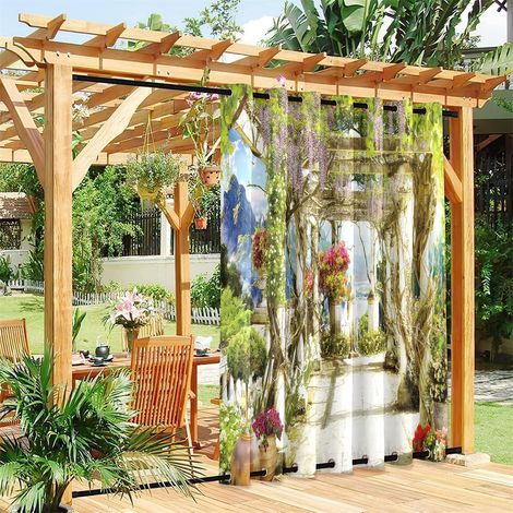 Cortinas exteriores con ojales en la parte superior e inferior, impermeables, resistentes al viento y al calor, opacas, para jardín, balcón o terraza, con estampados de plantas en 3D (patio, 100x140cm (1/5)