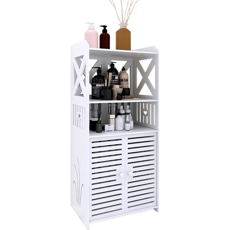 Meuble de salle de bain, meuble bas de salle de bain, étagère murale, étagère de salle de bain avec portes, 40 x 25 x 90 cm, blanc (1/5)
