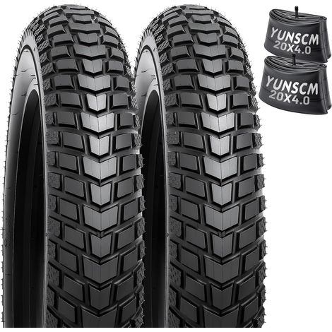 2-PCS 20 Pouces pneus 20x4.0/98-406 and 2-PCS Chambre à air 20x4.0 Schrader Valve Compatible with Montagne/Off Route 20x4.0 All-Terrain Directional Tread Bike pneus and Chambre à air (1/5)