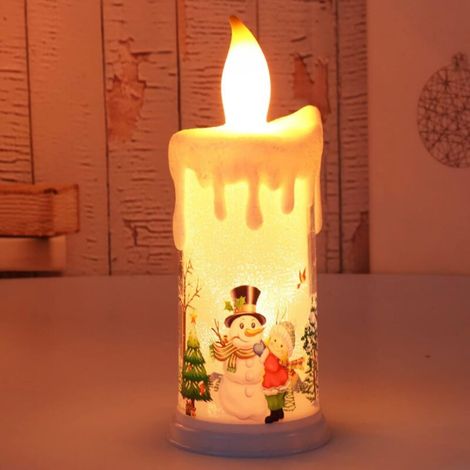 Bougies sans flamme, bougies de Noël à flamme blanche chaude avec motif bonhomme de neige et Père Noël, fonctionnant sur piles - Bonhomme de neige B (1/5)