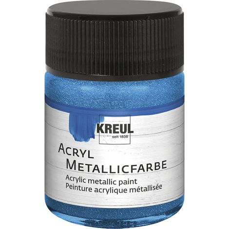 Peinture acrylique métallisée, 50 ml verre en bleu métallique, peinture acrylique glamour à effet métallique à base d'eau, couvrante et crémeuse, séchage rapide et résistante à l'eau (1/5)