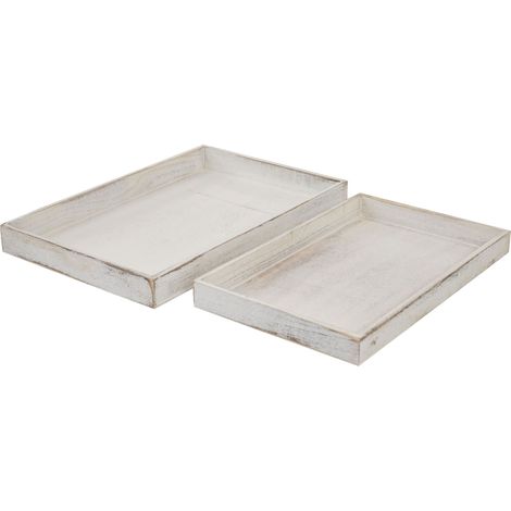 [NON UTILIZZATO] Set 2x vassoi da cucina shabby vintage T285 legno paulonia design decorativo bianco