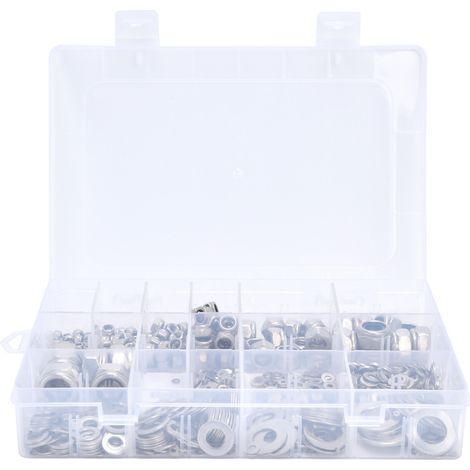 Écrous hexagonaux assortis, résistants à la corrosion, fixation sûre, kit de boulons et rondelles plates pour chantier, bricolage et industrie, dimensions variées, portable. (1/5)