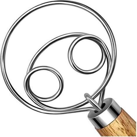 Fouet à pâte danois, crochet pétrisseur en acier inoxydable, fouet hollandais pour levain, mélangeur de pâte à pain, manche en bois, outil de mélange de cuisine, outils et fournitures pour la fabricat (1/4)