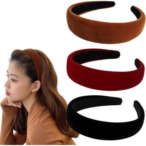 (Schwarz, Burgunderrot, Braun) Samtgepolsterte Haarbänder – Vintage – 3er-Set – Schwarz, Burgunderrot, Braun – Bequem und elegant (1/4)