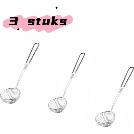 Ensemble 3 pièces - Petite passoire ronde pour hotpot - Pot shabu-shabu en acier inoxydable - Ensemble de passoires araignée - Passoire avec tamis/écumoire - Passoire ménagère avec poignée - Noir (1/5)