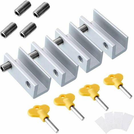 Lot de 4 verrous de sécurité pour fenêtres coulissantes doubles en alliage d'aluminium, avec loquet de sécurité enfant et clé, pour la maison, l'hôpital et l'école.