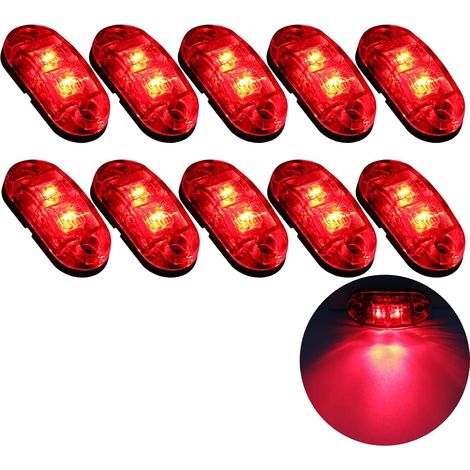 10 luci di posizione laterali a LED (2 per tipo), luci di ingombro a LED 12/24V, luci laterali per rimorchio, luci di segnalazione per rimorchio camper (rosse). (1/5)