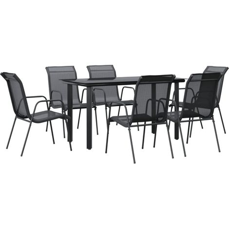 Maison Exclusive - Set da Pranzo da Giardino 7 pz Nero in Acciaio e Textilene