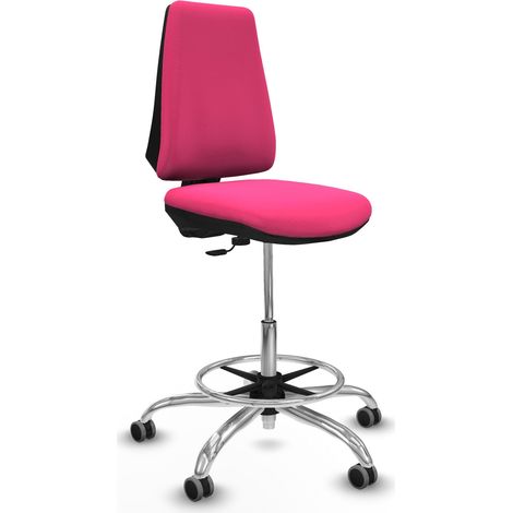 Taburete Elche CP similpiel rosa base cromada ruedas 65mm engomadas