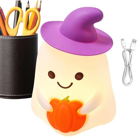 Veilleuse de citrouille Lampe USB Rechargeable Portable Fantôme Décoration de bureau Halloween pour cheminées, porches, bureaux, chambres (1/5)