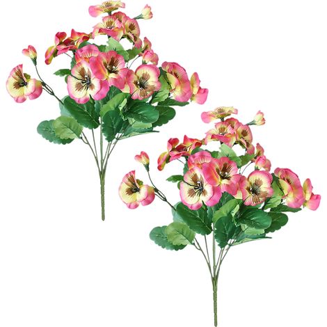 Set aus 2 künstlichen Seidengeranien, Strauß aus rosa und roten Blüten, zur Dekoration von Haus und Garten im Innen- und Außenbereich. (1/3)