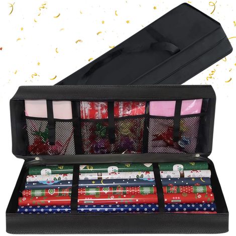 Sac de Rangement Papier Cadeau 600D Oxford Organisateur Rouleaux Papier Cadeau 82x12x34cm avec Compartiments avec Poche Filet Résistant (1/5)