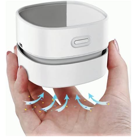 Aspirateur de bureau, mini aspirateur de table sans fil, rechargeable par USB, haute aspiration, matériau acrylique robuste et durable, attrape-poussière et ramasse-miettes. (1/3)