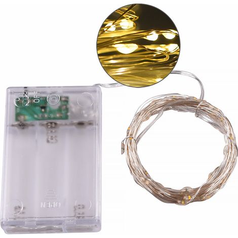 CATENA LUMINOSA A BATTERIA 5 METRI CON 50 MICROLED CALDI - CAVO SILVER IN METALLO FLESSIBILE IDEALE PER DECORAZIONI NATALIZIE MATRIMONI FESTE E ALLESTIMENTI CREATIVI (1/2)