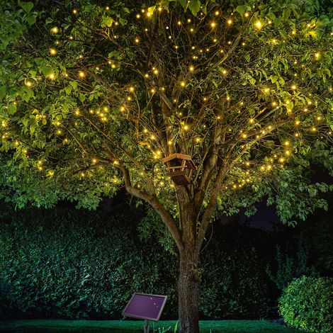 Esotec – Guirlande solaire 200 LED blanc chaud – Longueur 20 m – Résistante aux intempéries – Module solaire avec batterie – 102570